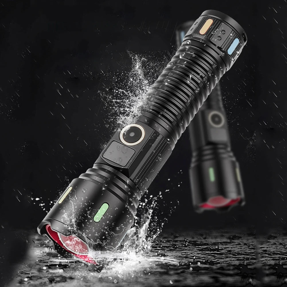 30W LED Strong Light Flashlight USB Charging Telescopic Focus Torch Power Display Handheld Powerful Flashlight for Power Outages