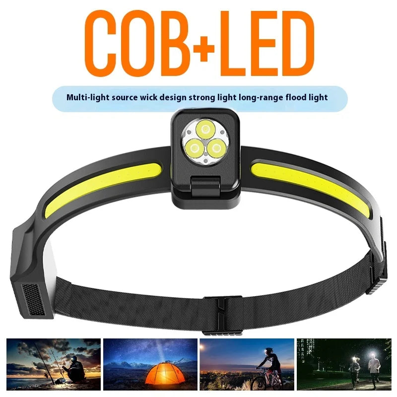 TYPE C Rechargeable LED Camping COB Headlight ABS IPX4 Waterproof Head Torch Light Super Bright Built in Battery Power Display