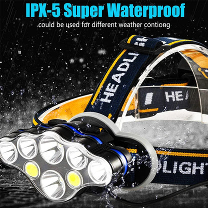 2*led+4*XPE+2*COB Headlamp 8 Lighting Modes Headlight by 18650 Battery LED Flashlight Hunting USB Rechargeable