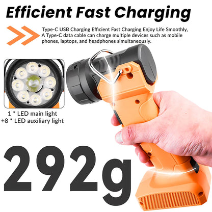 9LED work light 4000mAh Type-C USB charging with hook can be rotated 90° car repair emergency light handheld flashlig