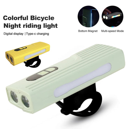 Bicycle Front Light with Colorful Warning Side Light Digital Display MTB Head Light Bottom Magnet Flashlight Cycling Accessories