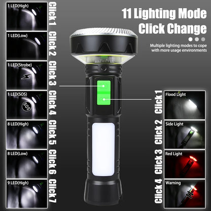 Upgrade 9 LED High Power Flashlights with Power Bank 11 Lighting Modes Portable COB Rechargeable lamp for Camping Outdoor