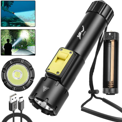 Diving Flashlight 2000LM USB Rechargeable Underwater Light 50M IPX8 Waterproof Scuba Speargun Light for Diving Spearfishing Swim