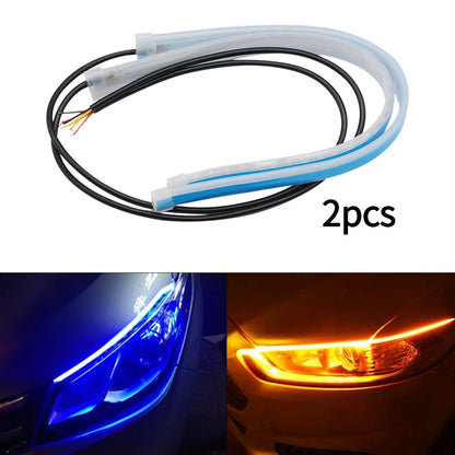 12V LED DRL Car Daytime Running Light Flexible Waterproof Strip Auto Headlights White Turn Signal Yellow Brake Flow Lights