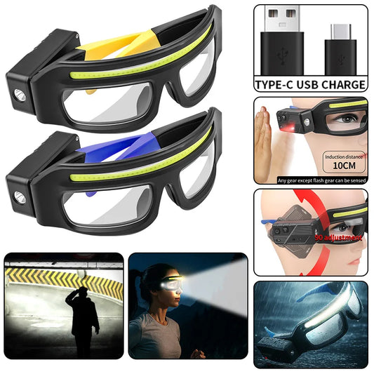 Multi Functional Goggles Wave Sensor Control, 5 Modes W/strobe, 90° Rotatable, Usb-c Rechargeable for Cycling Fishing Repair