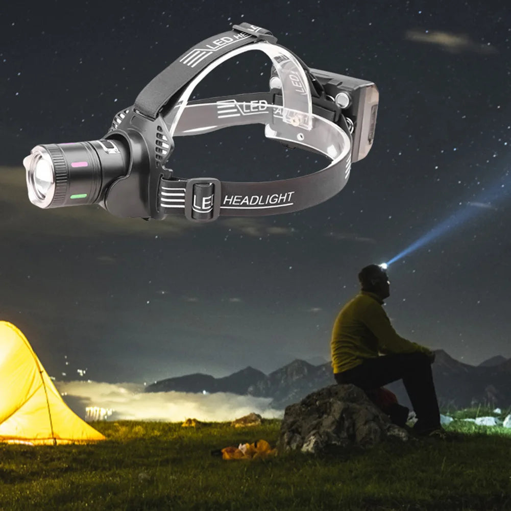 30W LED Camping Search Light Angle Adjustable Super Bright Headlight Power Display Outdoor Portable Headlamp for Power Outages