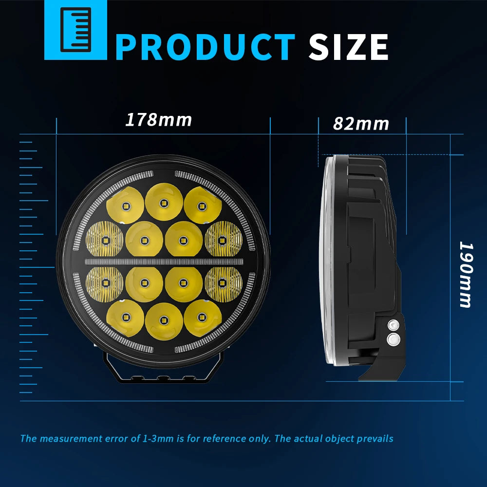 7" Round Car Working Light Truck Off-Road Driving Light Retrofitted Front Headlight Auxiliary Car Light Day Running Light 7R02