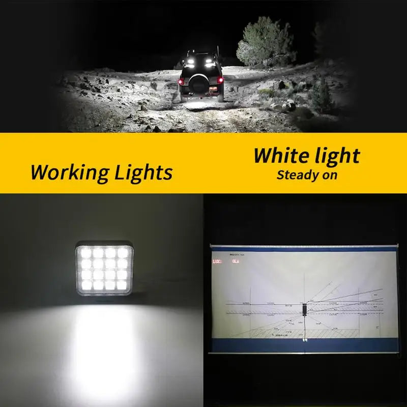 New 4Inch Square 64LED Driving Floodlight Waterproof LP68 Work Led Headlights Flood Flash Working Lights for Tractors