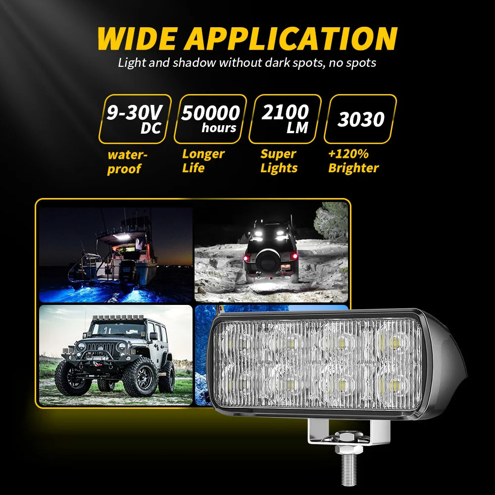 Wrok Light Flood 3030 8LED Spot Flood Constant Strobe 4x4 Off road Light Bar Fog LED For Auto ATV SUV Tractor Boat Jeep