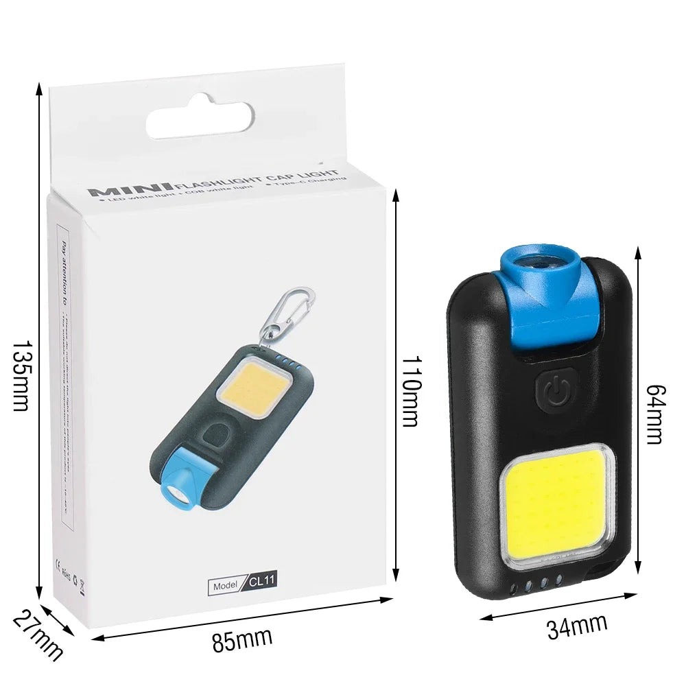Mini EDC Keychain Flashlight TYPE-C Rechargeable Torch Portable Work Cap Light Tiki Fishing Camping Head Flashlight COB CL11