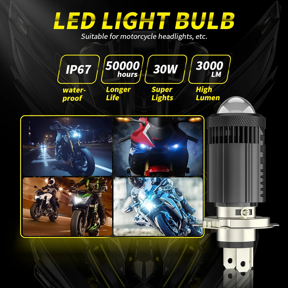 3000Lm Moto H4 9003 HB2 Hi Lo Beam Motorcycle Headlight 6000K 3000K White Yellow Lamp Scooter Fog Lights 9-80V