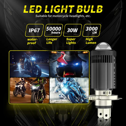 3000Lm Moto H4 9003 HB2 Hi Lo Beam Motorcycle Headlight 6000K 3000K White Yellow Lamp Scooter Fog Lights 9-80V