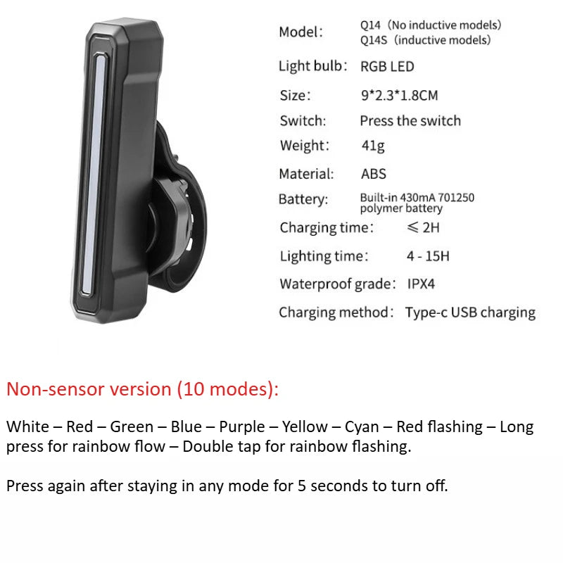 Light-Sensitive Bike Rear Light Super Bright Led Bicycle Light USB Rechargeable Seatpost Light Safety Warning Bicycle Taillight