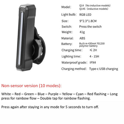 Light-Sensitive Bike Rear Light Super Bright Led Bicycle Light USB Rechargeable Seatpost Light Safety Warning Bicycle Taillight