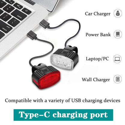 LED Bike Taillights USB Rechargeable Bicycle Red Light IPX4 Waterproof Road Mountain Bike Front Rear Light Type-C MTB Lamp