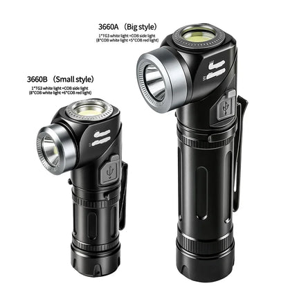 LED+COB waterproof Head Flashlight Type-C Rechargeable 90° Adjustable Portable Headlight Indicator Magnet Tail Camping Torch