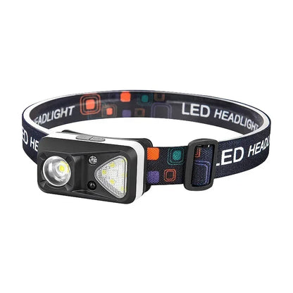 Mini sensor LED headlights, USB charging, dual-mode switch built-in battery, waterproof for camping, fishing adventures