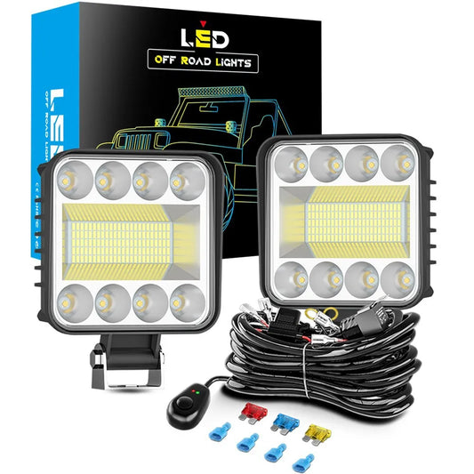 Square 4-inch automotive LED work light floodlight focus driving light lighting spotlight harness set