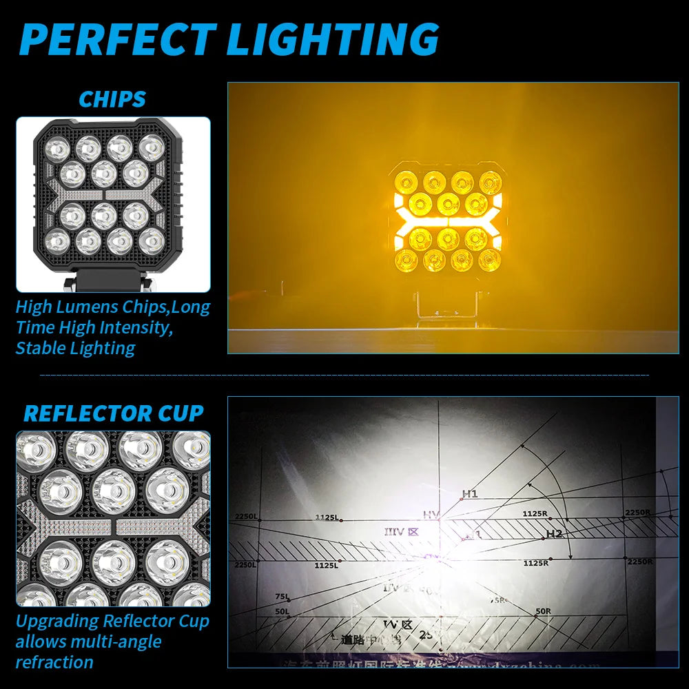 14 مصباح عمل LED مقاس 4 بوصات 303 مصباح عمل فائق السطوع للطرق الوعرة وضوء الضباب لشاحنة الجيب والسيارات الرياضية متعددة الاستخدامات والقوارب 6000 كلفن