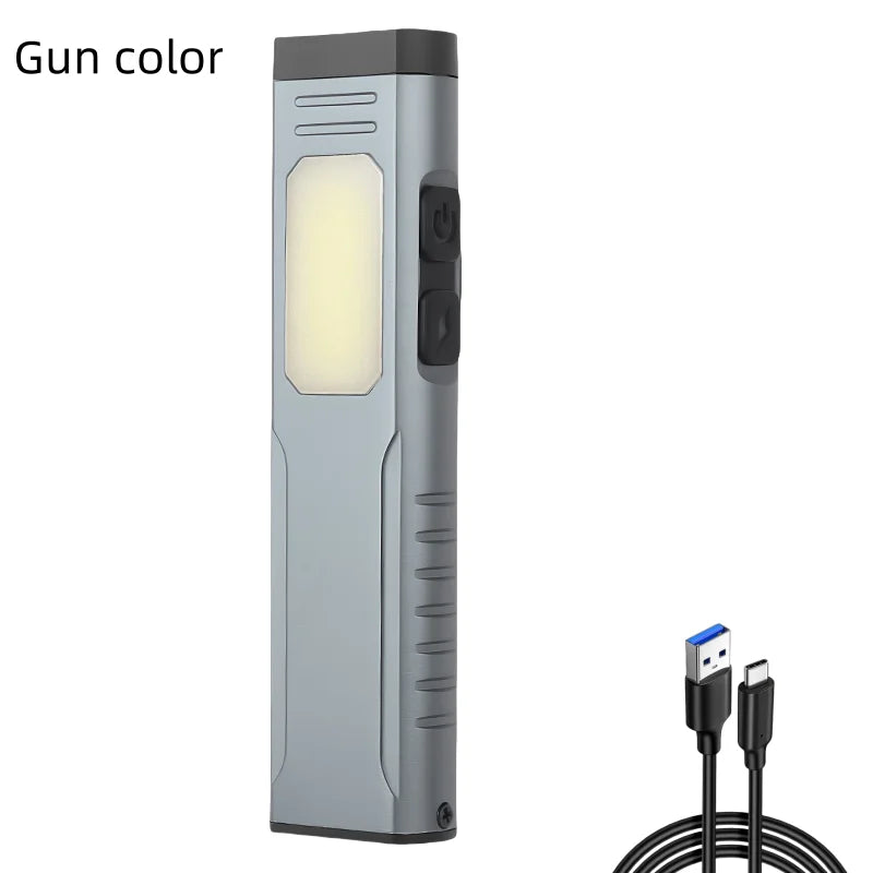 New Multi-Functional USB Rechargeable Work Light with Sound Alarm Strong Magnetic COB Aluminum Clip Pen Torch Handheld Flashlight