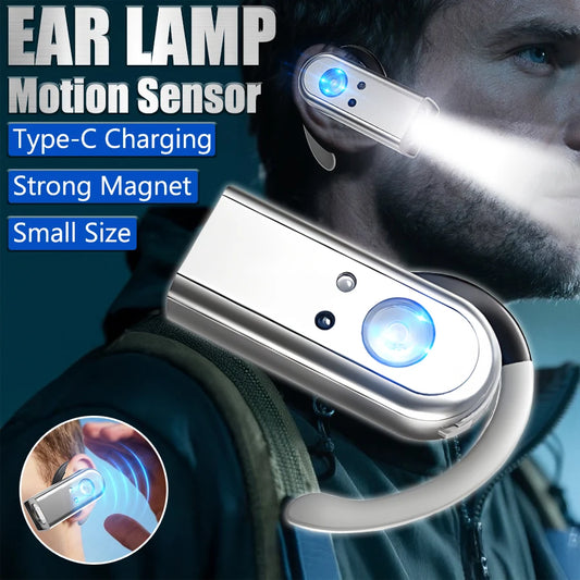 LED Lightweight Headlamp USB Rechargeable Portable Ear Headlamp Magnetic Headtorch for Night Running Fishing and Cycling