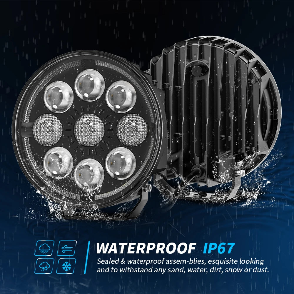 7" Round Car Working Light Truck Off-Road Driving Light Retrofitted Front Headlight Auxiliary Car Light Day Running Light 7R03