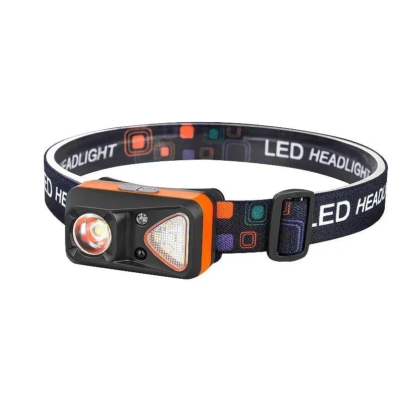 Mini sensor LED headlights, USB charging, dual-mode switch built-in battery, waterproof for camping, fishing adventures