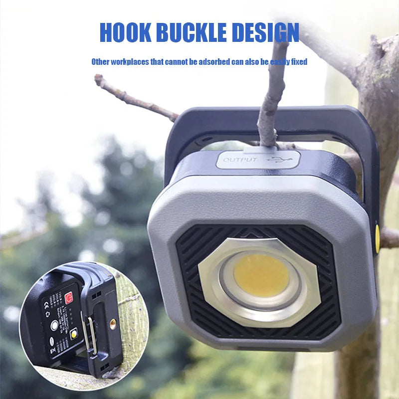 Work Light LED COB Camping Lamp USB Fast Charging Lantern Magnetic Power Bank Floodlight 5 Modes Waterproof