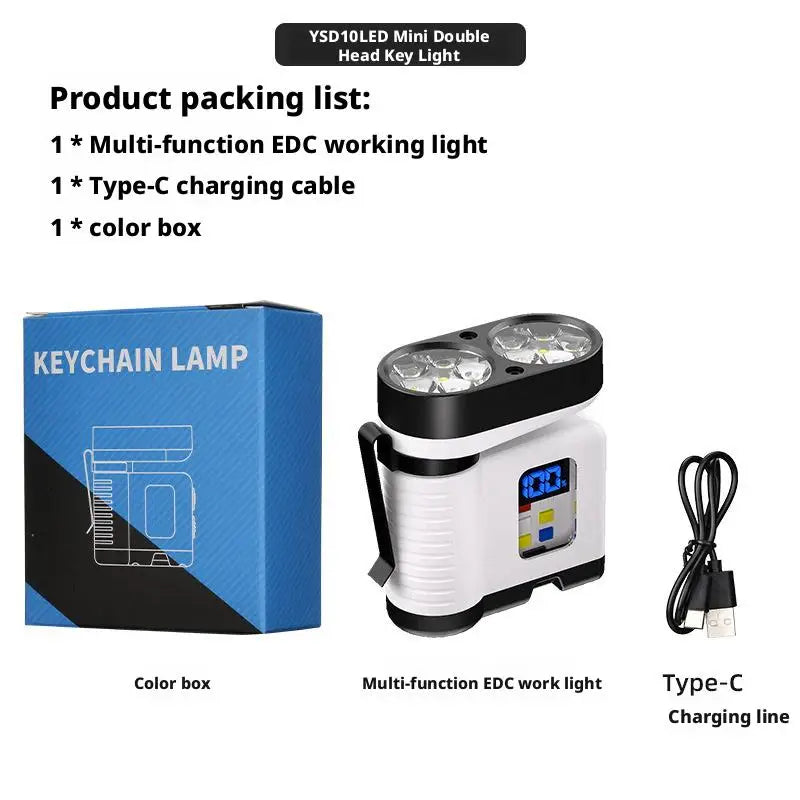 10LED Mini Flashlight with USB Charging Digital Display Red/Blue Warning Portable Magnetic Work Light for Outdoor Use