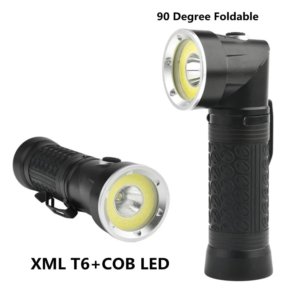 Potente linterna LED T6+COB, 4 modos, luz de trabajo plegable de 90°, luz de inspección LED, linterna táctica con cola magnética para acampar