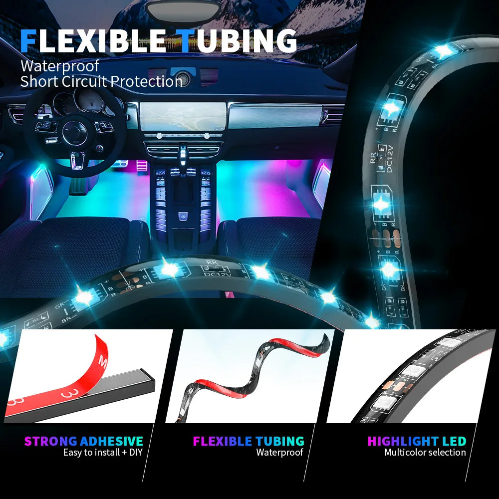 car accessories RGB 12 LED fiber car led strips ambient light 12V 5V interior decorate atmosphere light in car