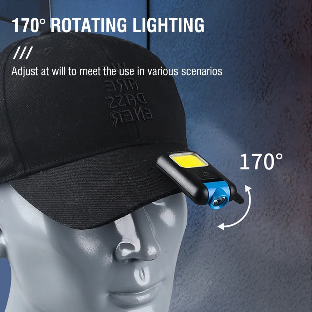 Mini EDC Keychain Flashlight TYPE-C Rechargeable Torch Portable Work Cap Light Tiki Fishing Camping Head Flashlight COB CL11