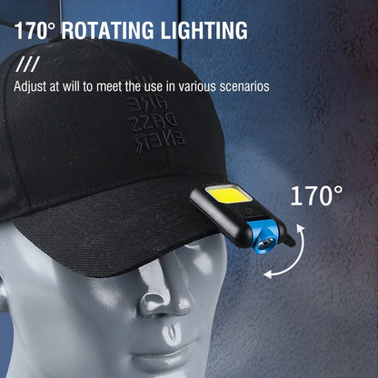 Mini EDC Keychain Flashlight TYPE-C Rechargeable Torch Portable Work Cap Light Tiki Fishing Camping Head Flashlight COB CL11