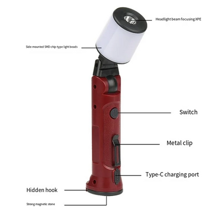 Portable Emergency Work Lights USB Rechargeable Folding Flashlight 180° Repair Spotlight Camping With Hanging Hook