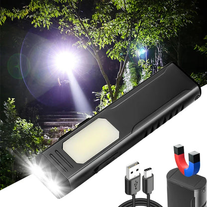 New Multi-Functional USB Rechargeable Work Light with Sound Alarm Strong Magnetic COB Aluminum Clip Pen Torch Handheld Flashlight
