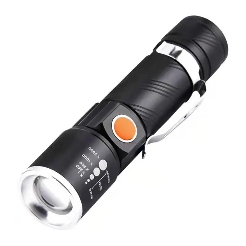 Aluminum alloy LED flashlight outdoor portable night fishing strong light flashlight USB charging handheld flashlight