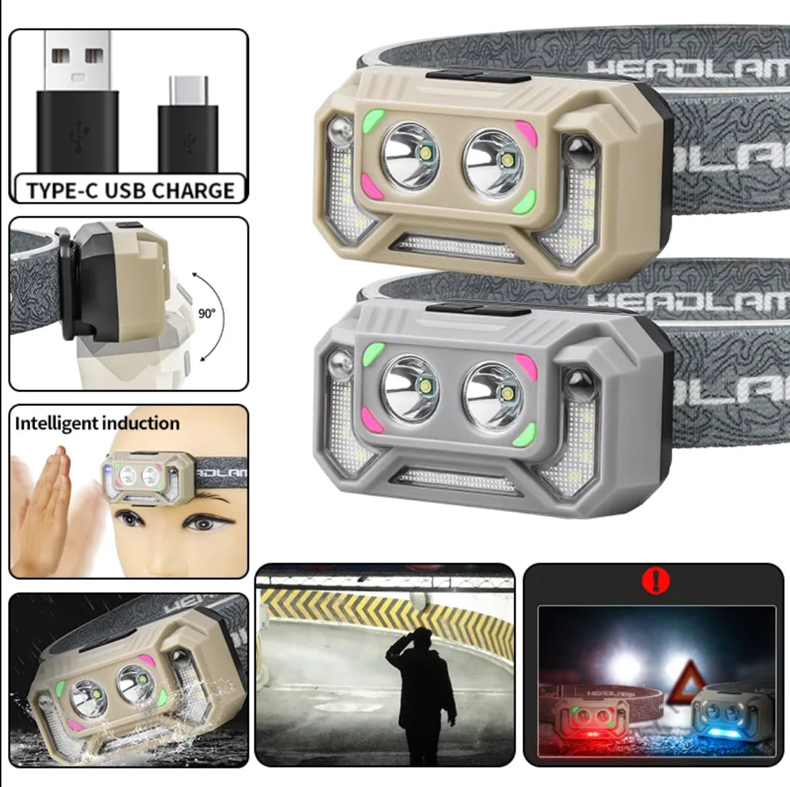 LED Induction Super Bright Headlight Built-in Battery Rechargeable Waterproof Portable Headlamp Outdoor Camping Fishing Light